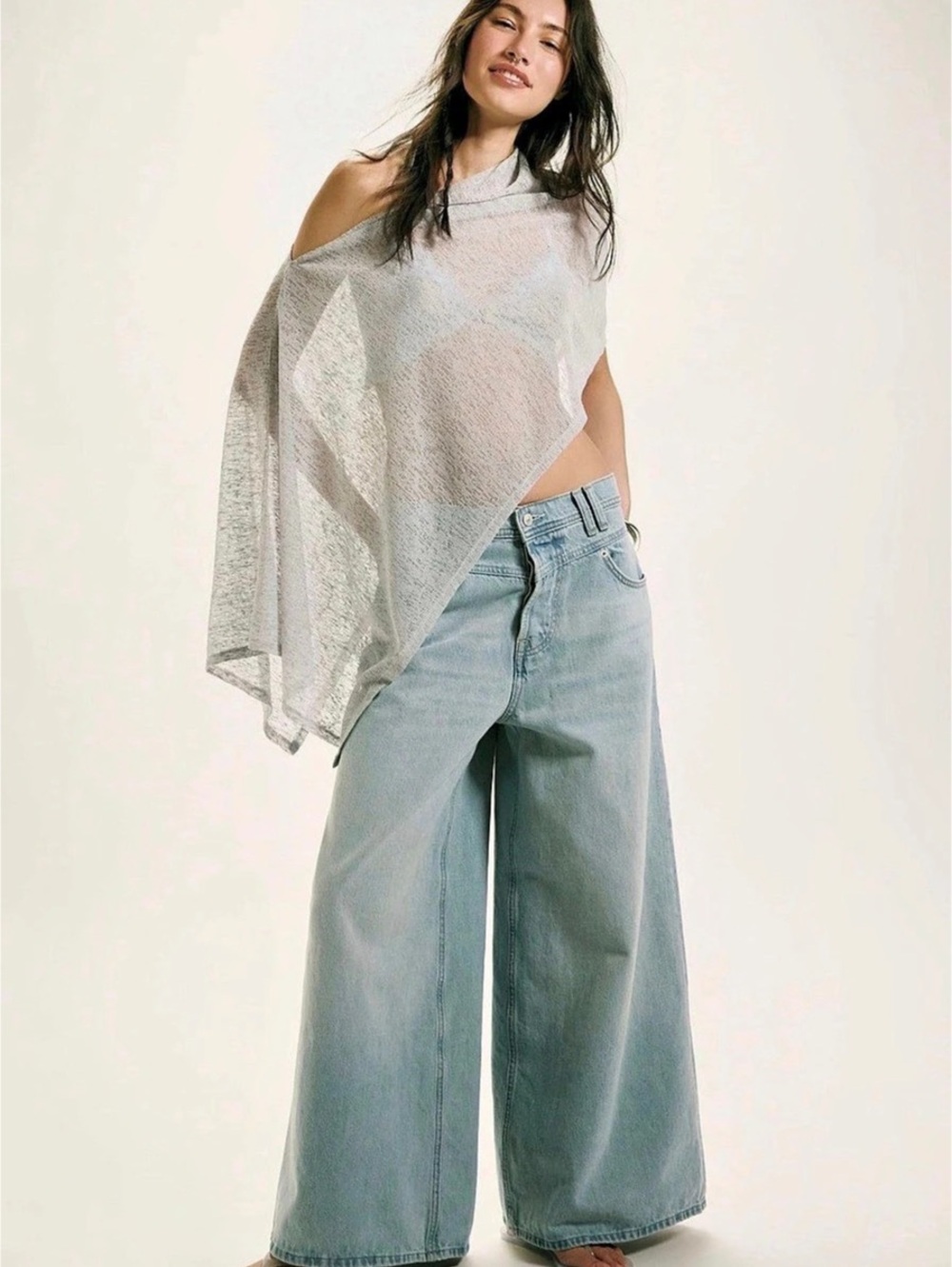 We The Free Give And Take Extra Baggy Wide Leg Jeans Blue Waist 28